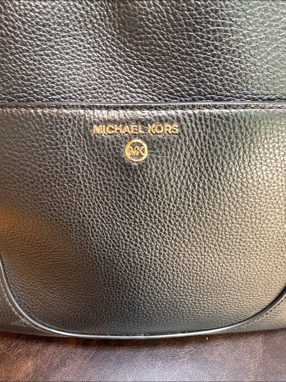 Michael Kors Black Pebbled Leather Shoulder Tote with Gold Hardware - Picture 5 of 6